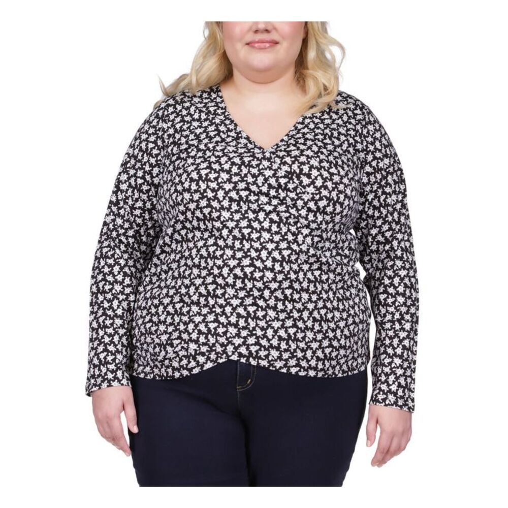 MICHAEL MICHAEL KORS Womens Black Long Sleeve Faux Wrap Top Plus 2X